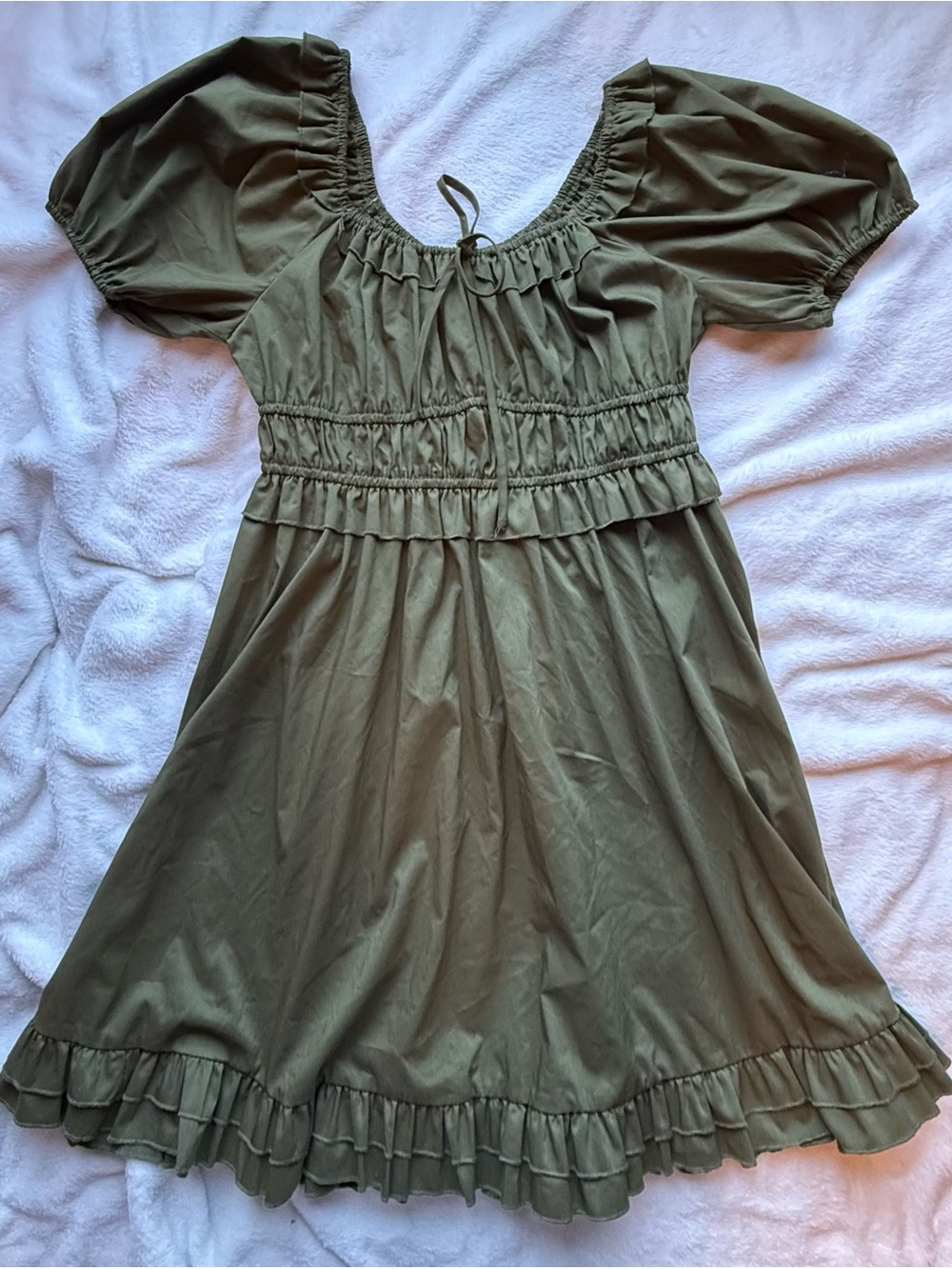 Just Found Olive Green Cottagecore Smocked Mini Dress XL
